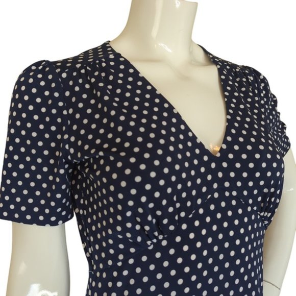 Michael Kors Navy Blue Polka-Dot A-Line Ruffle Dress SZ S - Picture 5 of 16